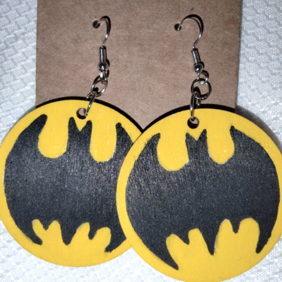 Batman Logo Bat Symbol Guitar Pick Beaded Earrings